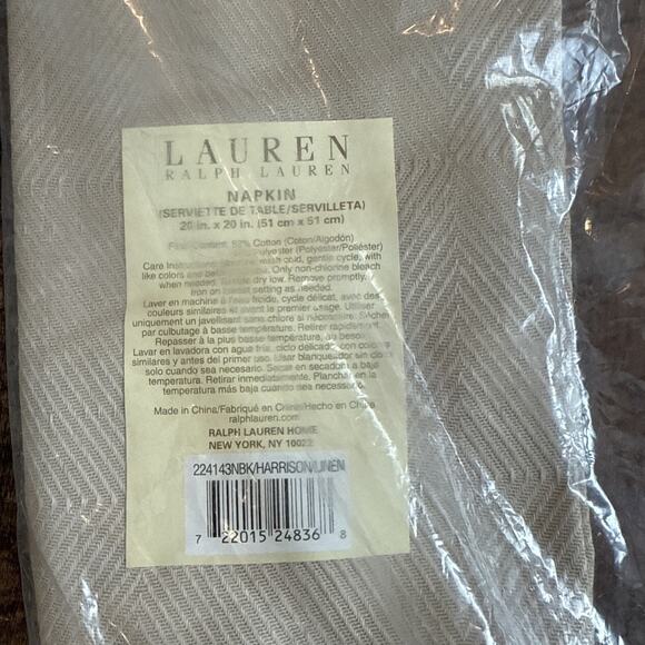 Ralph Lauren Harrison Table Linen Napkin Retired Color Taupe 20" x 20" New - Picture 2 of 4